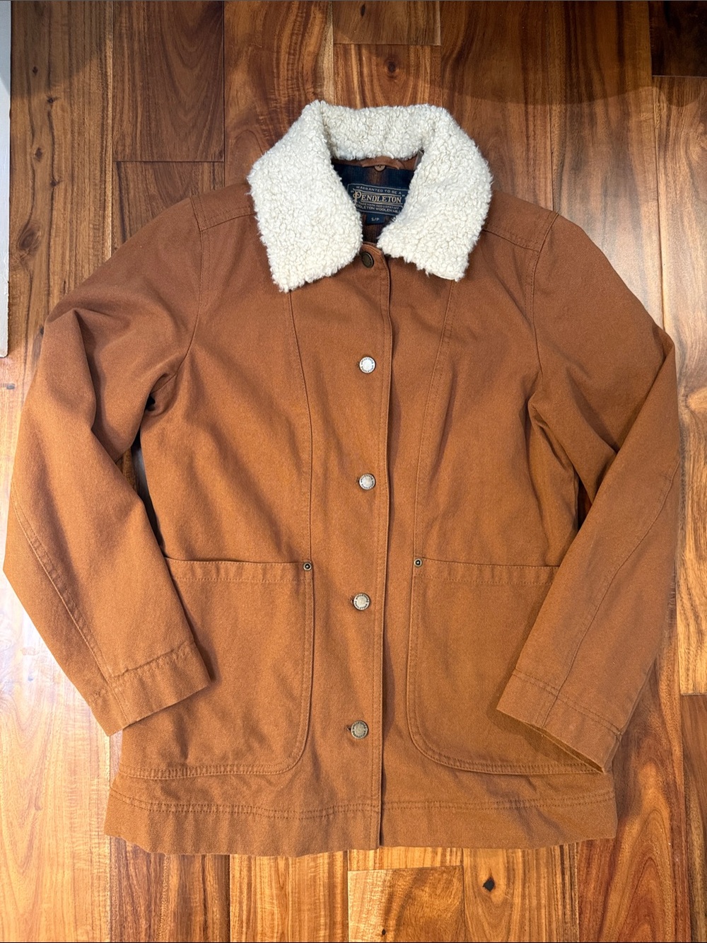 Pendleton Brown Utility Jacket with Removable Cream Shearling Collar, Small - Picture 1 of 13